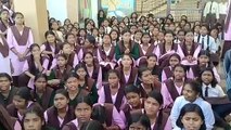 Eklavya school students sit on dharna