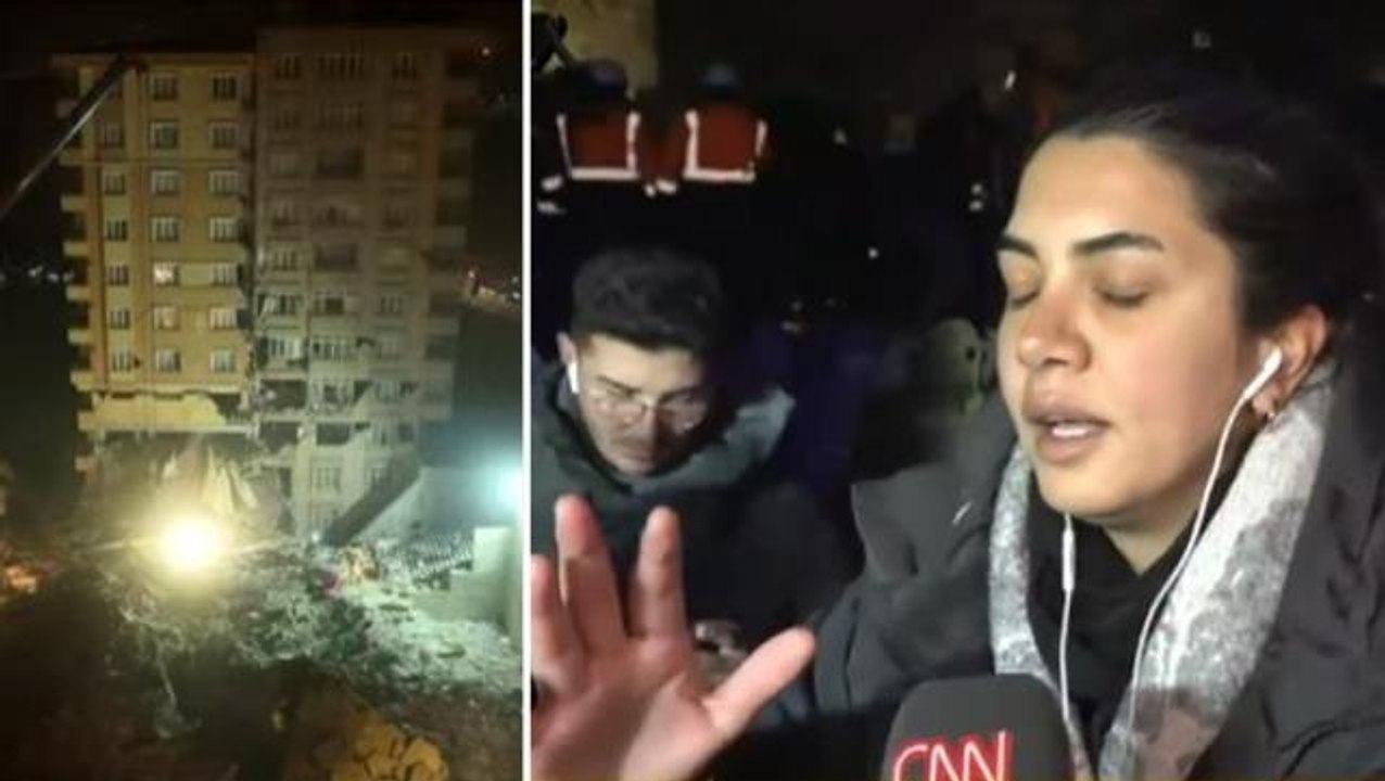 Canlı yayında artçı deprem paniği! Hasarlı bina sallandı, herkes can havliyle kaçmaya başladı