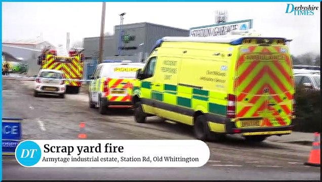 Fire brigade attend a fire at a scrap yard on Armytage industrial estate
