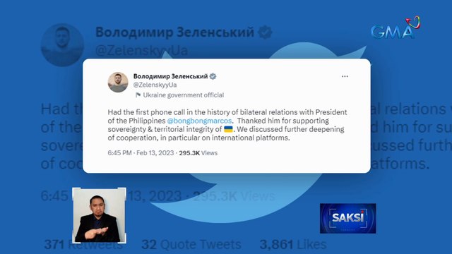 Ukrainian Pres. Zelenskiy, nagpasalamat sa suporta ni Pres. Marcos sa soberanya ng Ukraine | Saksi
