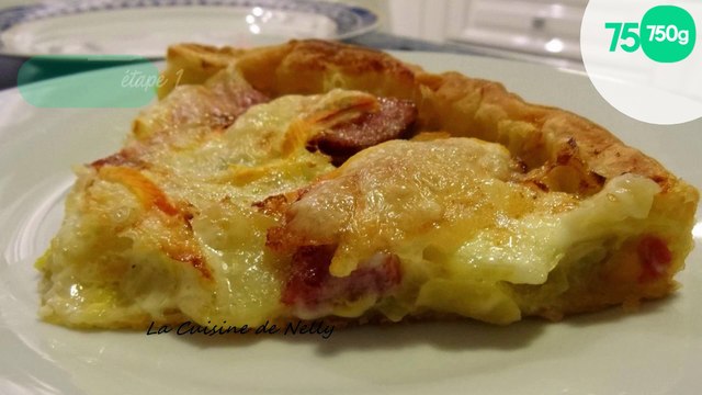 Tarte Fine à la fondue de poireaux, saucisse de Morteau, pommes de terre et Reblochon