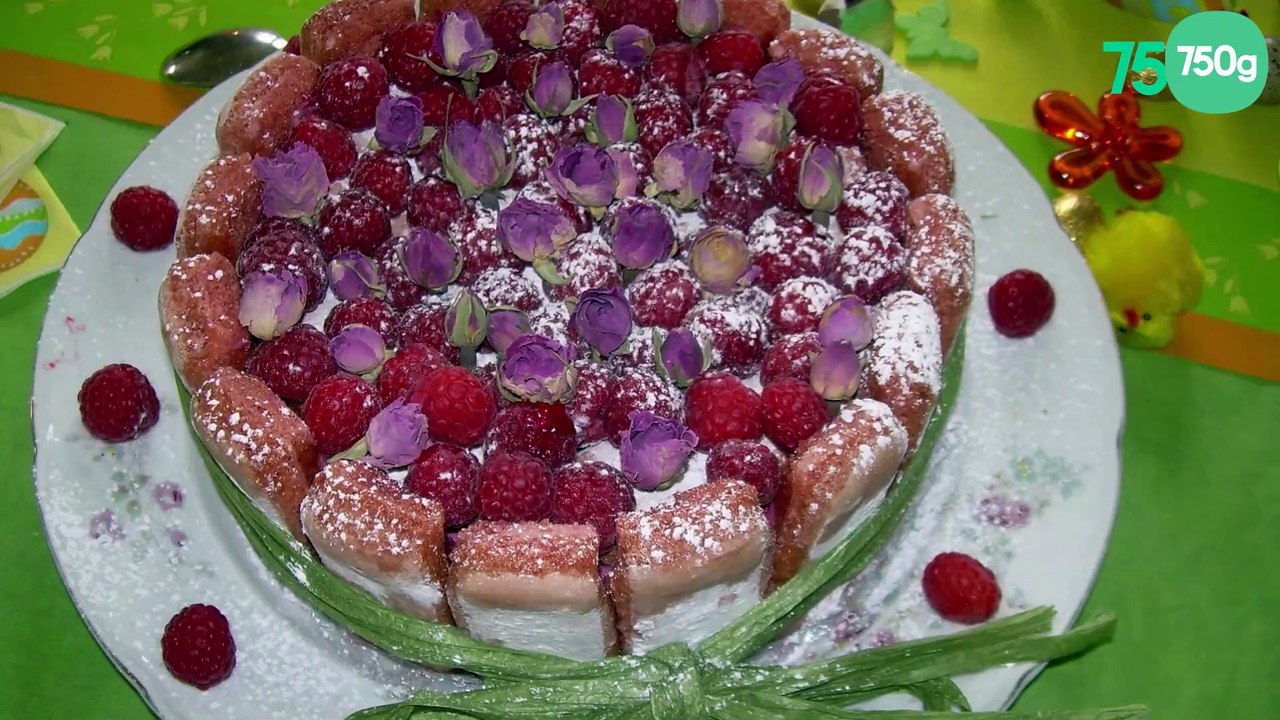 Charlotte aux framboises et aux biscuits roses