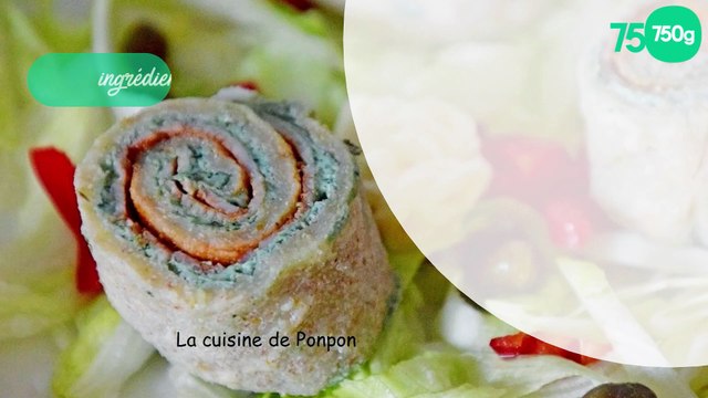 Roulé de galette au jambon et fromage à la spiruline