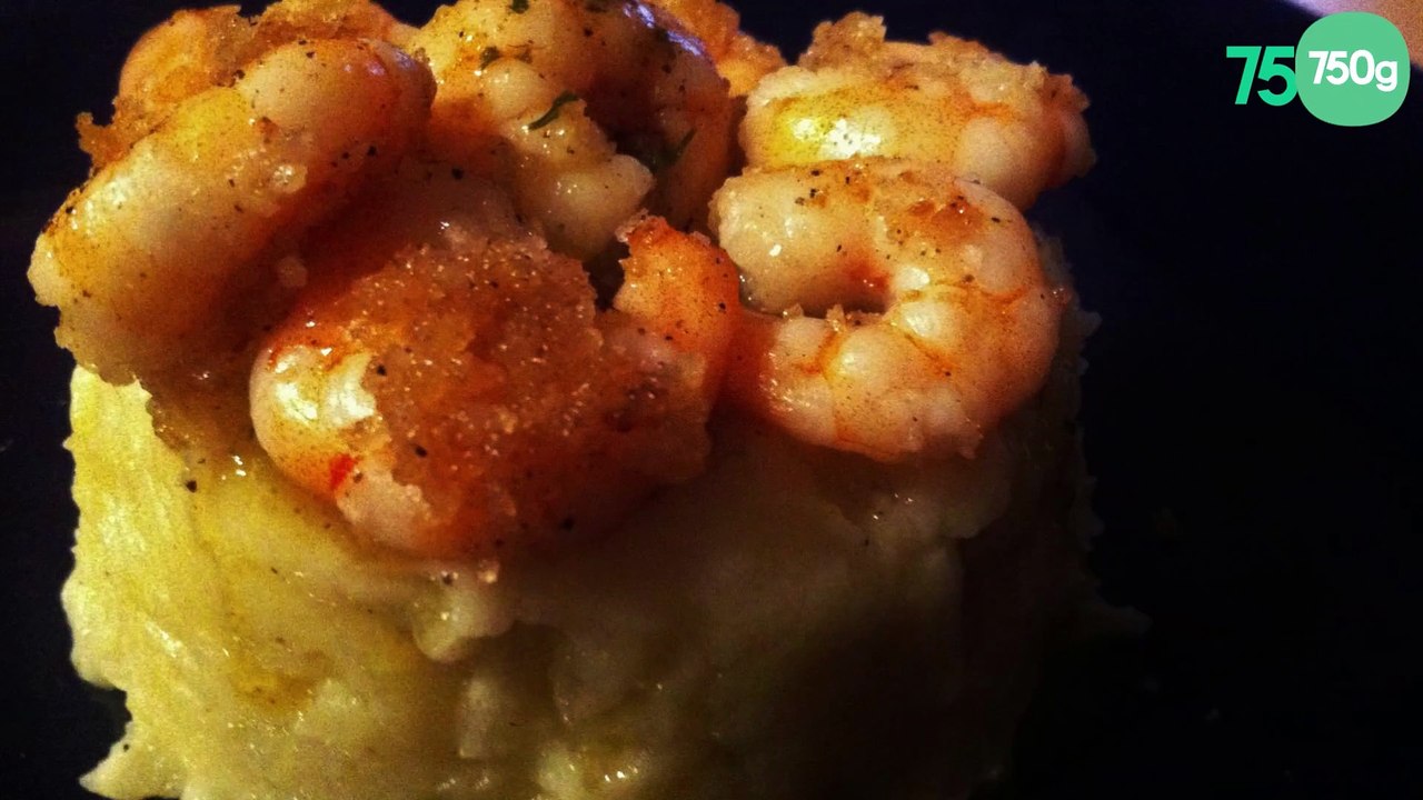 Ecrasé de pomme de terre Princesse Amandine aux crevettes roses