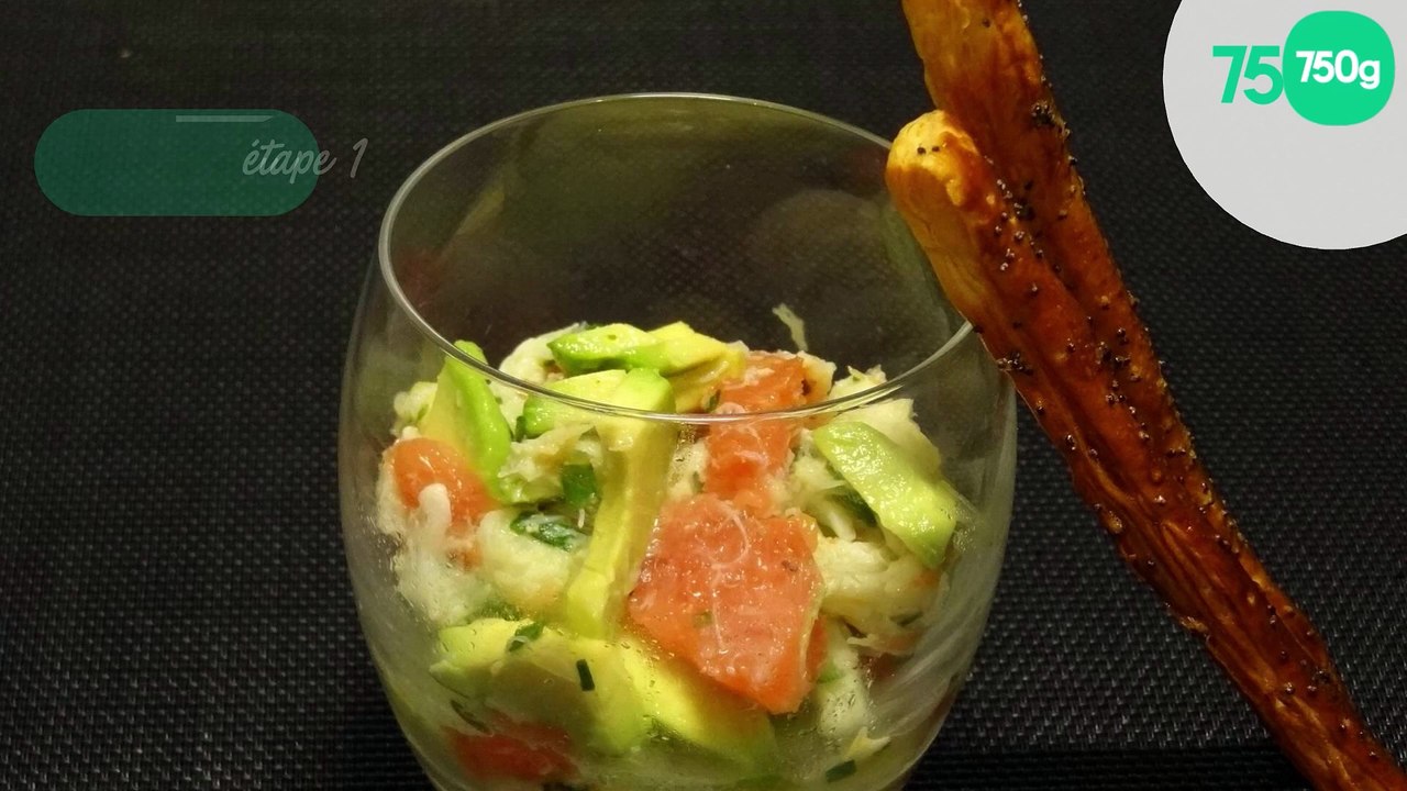 Verrine de crabe et avocat aux agrumes, vinaigrette au gingembre