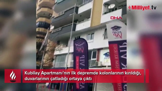 Yarısı yıkılan apartmanın ilk depremdeki hasarlı hali kamerada