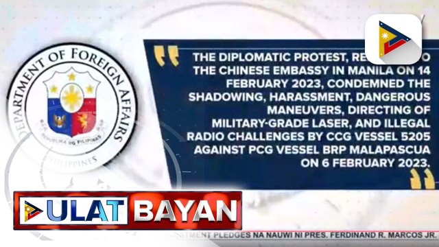 DFA naghain ng diplomatic protest dahil sa panibagong panggigipit ng Chinese Coast Guard vs. PCG sa Ayungin Shoal