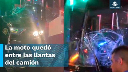 Camión de transporte público atropella a motociclista en Anillo Circunvalación y Eje 1