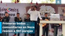 Alcalde de Neza se avienta palomazo en boda comunitaria este 14 de febrero