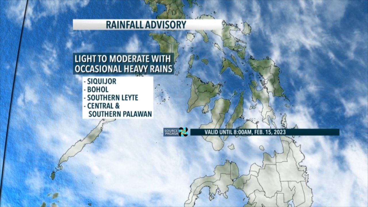 Rainfall advisory, nakataas ngayon sa ilang bahagi ng Visayas dulot ng trough ng low pressure area; LPA, posibleng pumasok ng PAR sa mga susunod na oras pero nananatiling mababa ang tsansang maging bagyo - Weather update today as of 7:13 a.m. (February 15