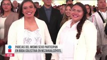 Parejas del mismo sexo participan en boda colectiva en Neza