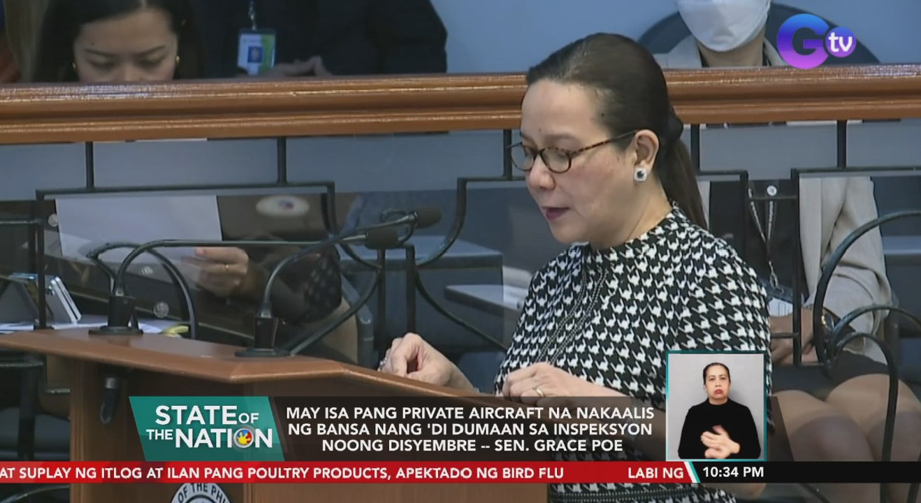 May isa pang private aircraft na nakaalis ng bansa nang 'di dumaan sa inspeksyon noong Disyembre -- Sen. Grace Poe | SONA