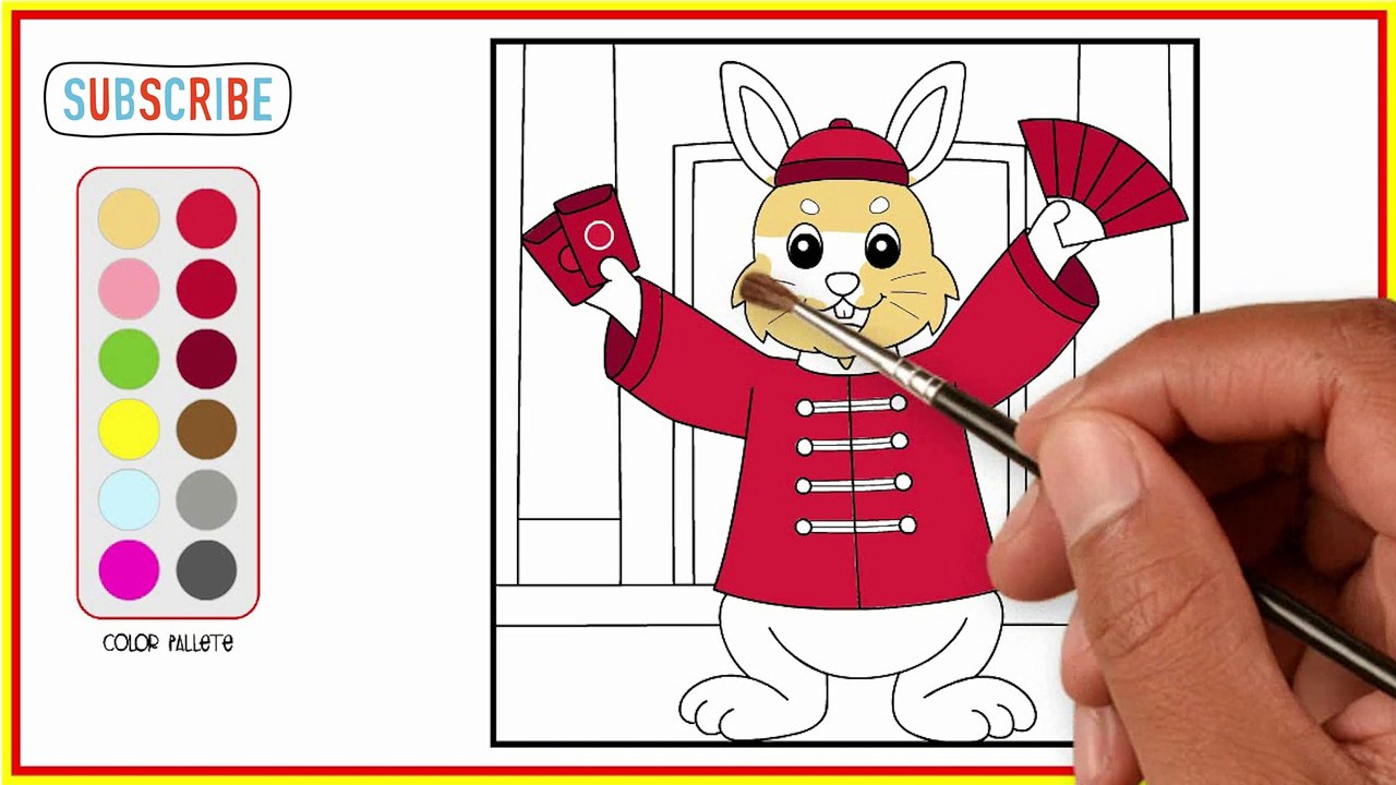 Coloring Chinese New Year Rabbit, Drawing and Coloring for Kids ...