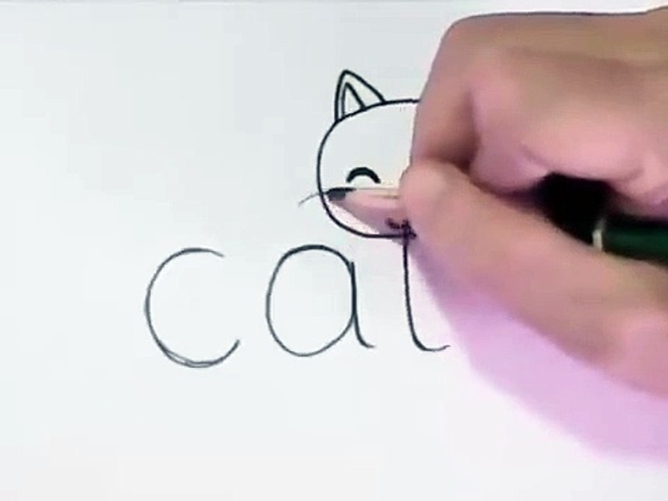 Very Easy! How to turn Words Cat Into a Cartoon Cat. (Wordtoons) learning step by step for kid