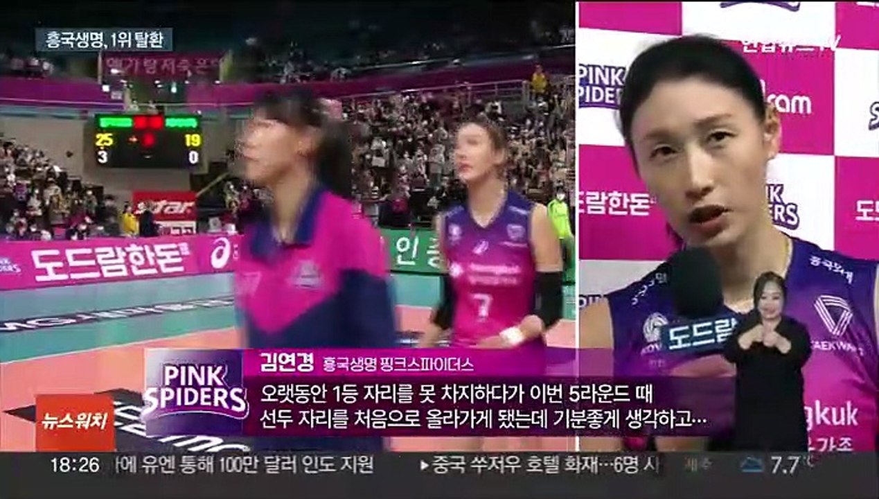 흥국생명, 선두 탈환…김연경 박수칠 때 떠나나