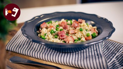 Arroz con panceta y guisantes en 15 minutos