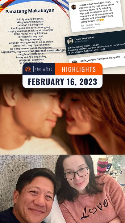 Rappler’s highlights: DepEd on Panatang Makabayan, Catriona Gray engaged, Kris Aquino and Mark Leviste | February 16, 2023 | The wRap