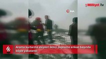 Arama kurtarma ekipleri ikinci depreme enkaz başında böyle yakalandı