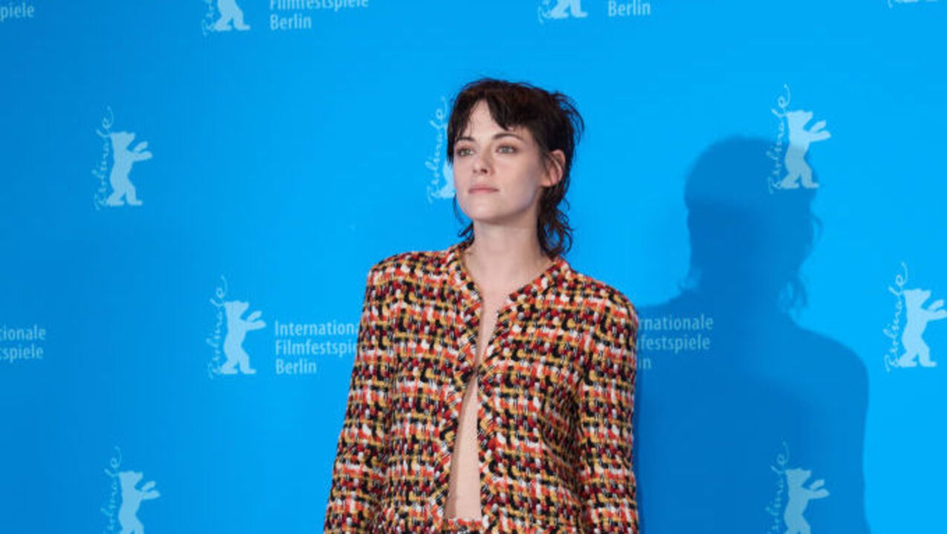 Kristen Stewart Wore a Vibrant Tweed Set With Nothing Underneath