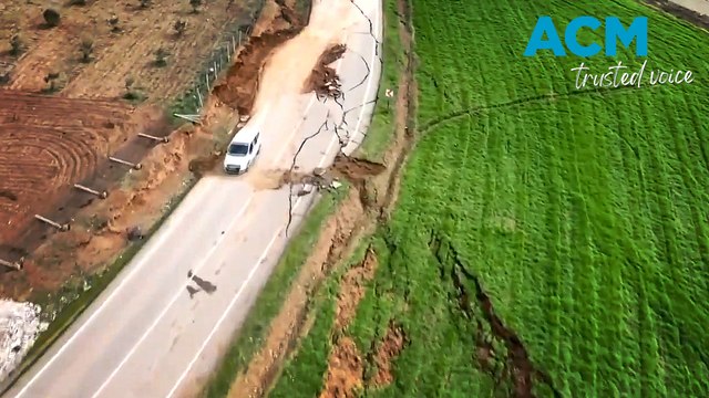 Drone footage captures massive fault line devastation across Turkey