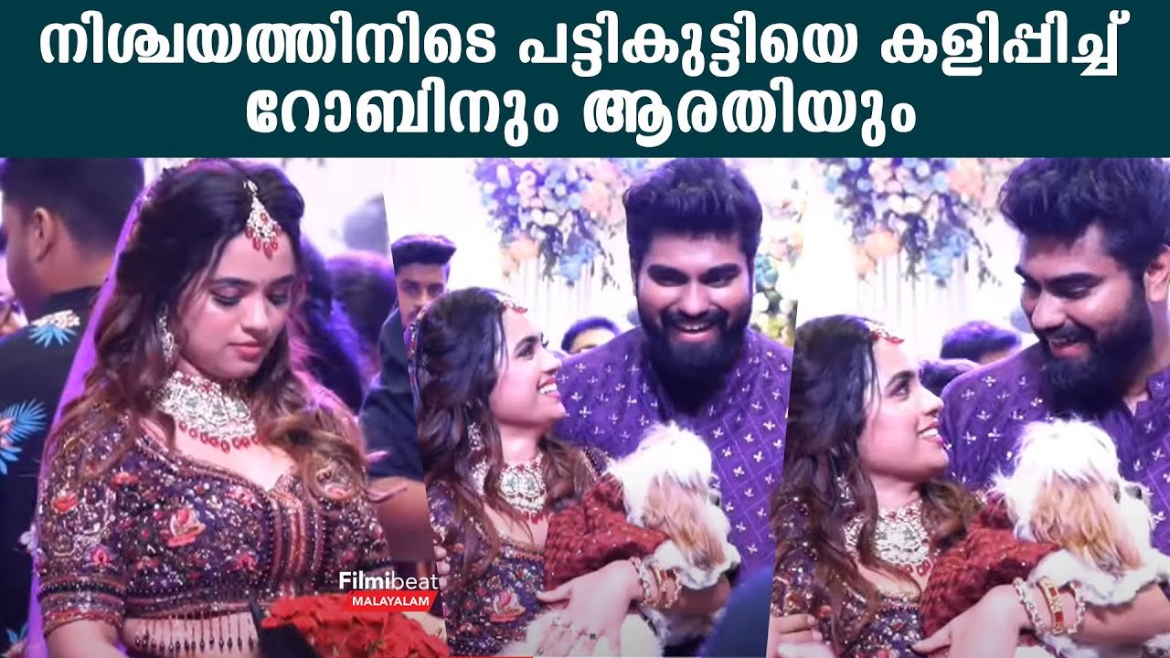 Dr. Robin & Arathi Podi Engagement | നിശ്ചയത്തിനിടെ പട്ടികുട്ടിയെ കളിപ്പിച്ച് റോബിനും ആരതിയും