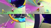 Mario Kart 8 Deluxe - Tanooki Mario vs Toadette vs Lakitu in Berlin Byways, Merry Mountain and Rainbow Road