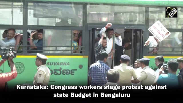 Karnataka: Congress workers stage protest against state Budget in Bengaluru