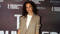 Katie Holmes Paired a Basic Beige Blazer with a Fringed Leather Carwash Skirt