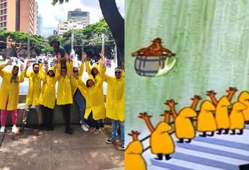 Reconhece a cena? Grupo de BH recria meme de 'Pica-Pau' na Praça da Savassi