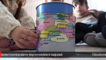 Yüksekova'nın dördüzleri kumbaralarını depremzedelere bağışladı