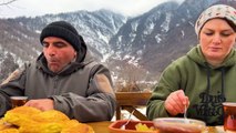 Frozen Soup cooked in Snowy Mountains! Jelly with Meat