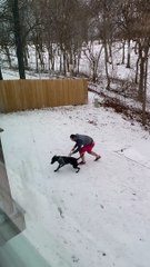 Man Struggles to Escape Slippery Yard