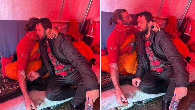 Yorgun düşen kurtarıcıya moral ziyareti... 203. saat sonra enkazdan çıkarılan Muharrem kendisini kurtaran görevliyi ziyaret etti