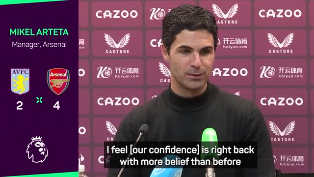 Arteta's Arsenal have 'more belief than before' after Villa win