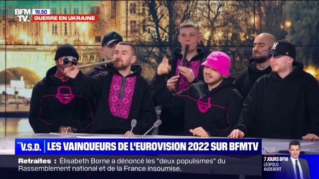 Les vainqueurs ukrainiens de l'Eurovision 2022, Kalush Orchestra, jouent leur tube Stefania, sur BFMTV