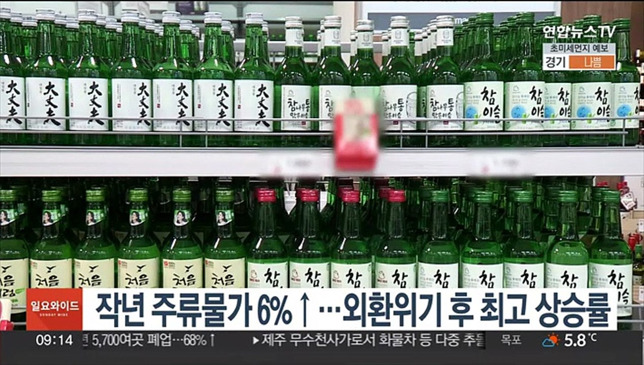 작년 주류물가 6%↑…외환위기 후 최고 상승률