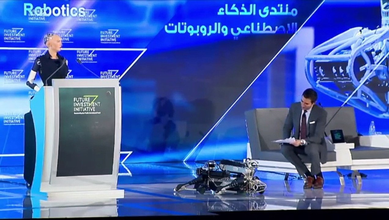 Robot Sophia speaks at Saudi Arabia's Future Investment Initiative