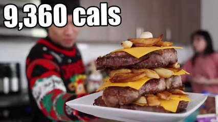 Massive A5 WAGYU steak REVERSE Sandwich (_10,000 calories)