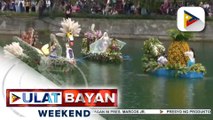 12 bangka, pinalamutian ng makukulay na bulaklak at mga halaman bilang bahagi ng disenyo ng Panagbenga Fluvial Parade