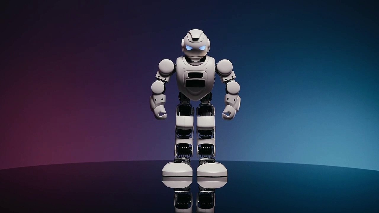 Artificial intelligence robot doing pushup