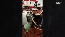 Homem morre em violenta colisão entre carro e caminhão na PR-182; O carro ficou destruído