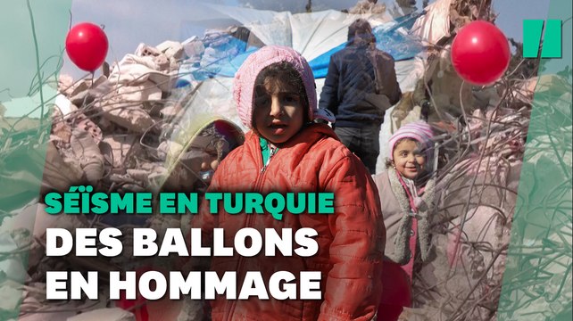 En Turquie, des ballons rouges dans les ruines pour honorer les enfants victimes du séisme