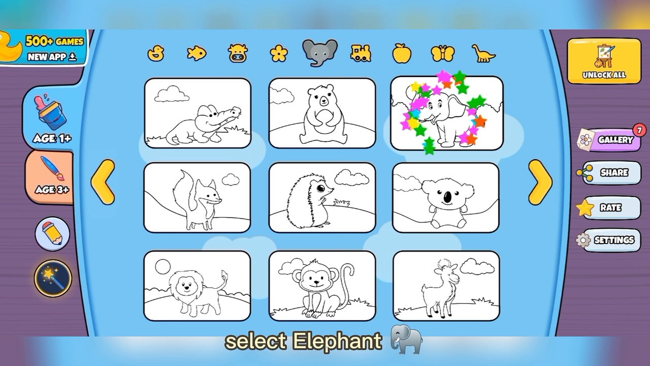 E for elephant, Coloring video for toddlers, kids learn with fun