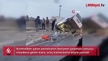 Kaza anı araç kamerasına saniye saniye yansıdı