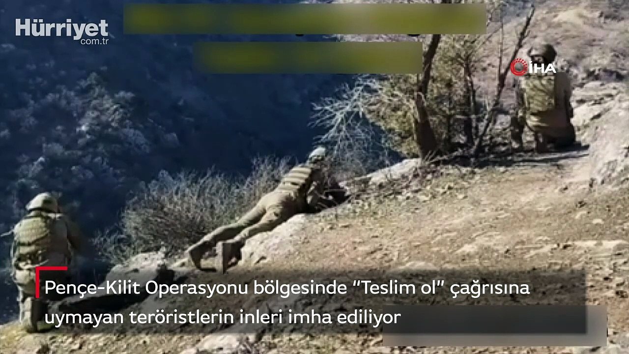 Pençe-Kilit Operasyonu bölgesinde "Teslim ol" çağrısına uymayan teröristlerin inleri imha ediliyor