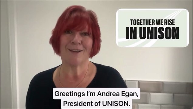 Unison President Andrea Egan sends solidarity ahead of strike action 
