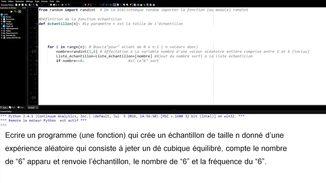 Échantillonnage. Simulation du jet d'un dé équilibré à six faces