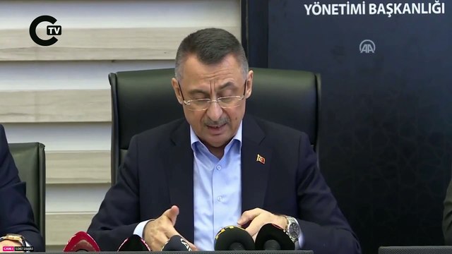 Cumhurbaşkanı Yardımcısı Fuat Oktay, AFAD Genel Merkezi'nde açıklamalarda bulunuyor