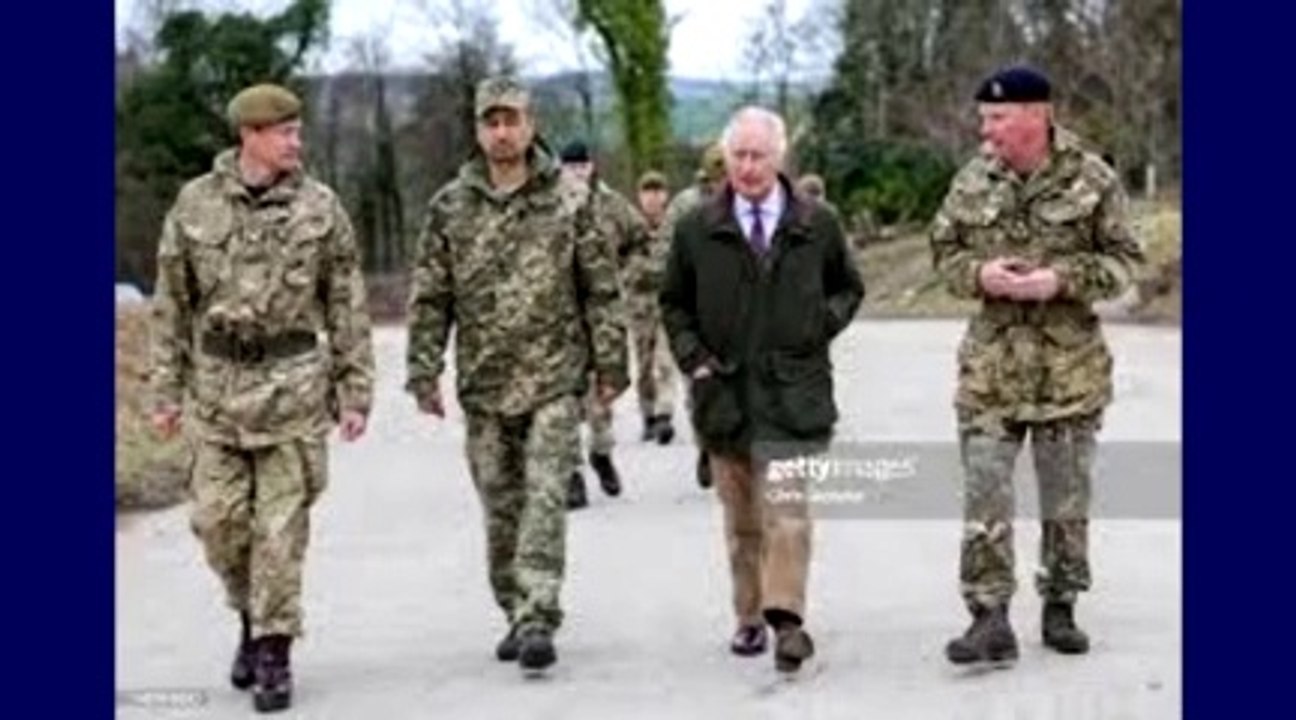 Britain's King Charles visited Ukrainian soldiers undergoing military training in southern England on Monday.