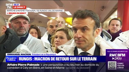 "Les gens savent qu'il faut travailler un peu plus longtemps": Emmanuel Macron évoque les retraites depuis Rungis